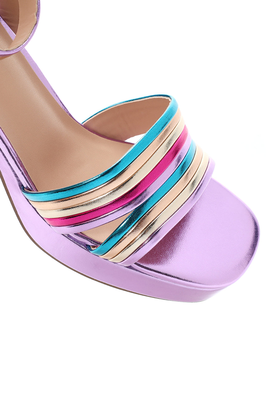 Women's Purple Metallic Thick Heeled Sandals