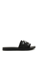 Women's Black Stone Straw Slippers | Derimod
