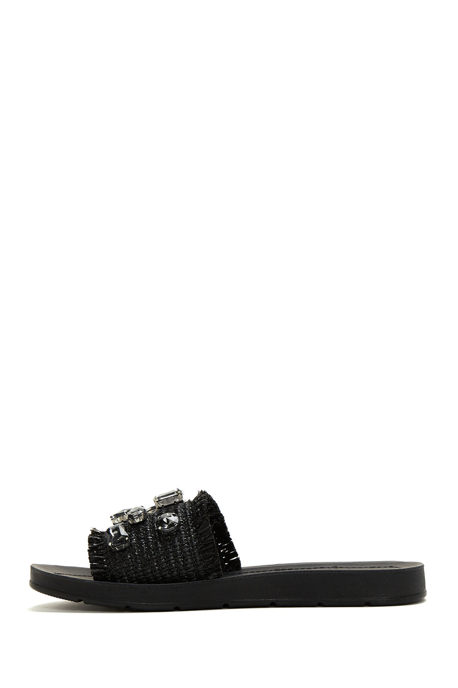 Women's Black Stone Straw Slippers