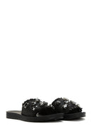 Women's Black Stone Straw Slippers | Derimod