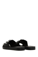 Women's Black Stone Straw Slippers | Derimod