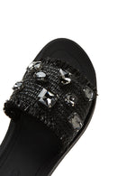 Women's Black Stone Straw Slippers | Derimod