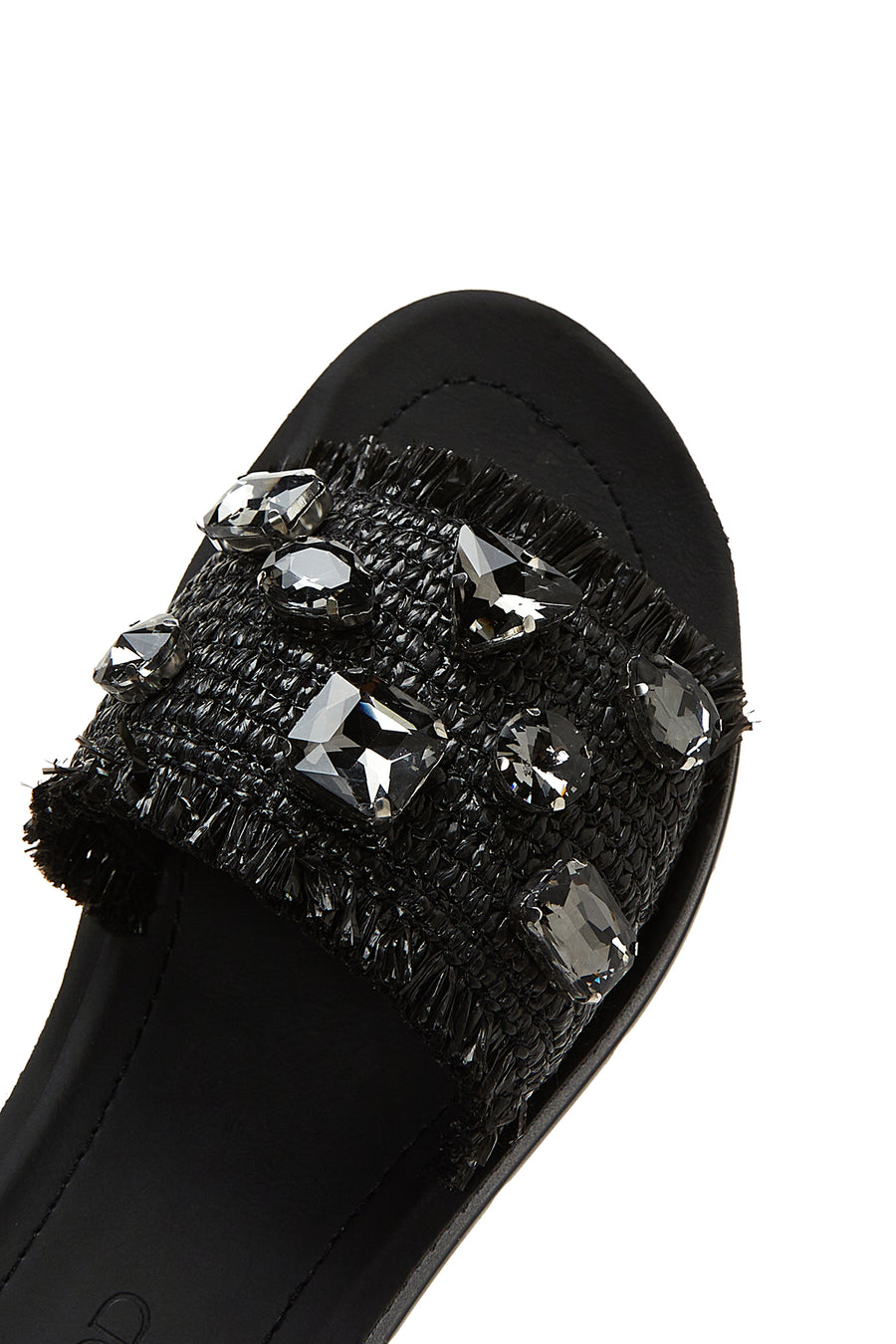 Women's Black Stone Straw Slippers