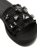 Women's Black Stone Straw Slippers | Derimod