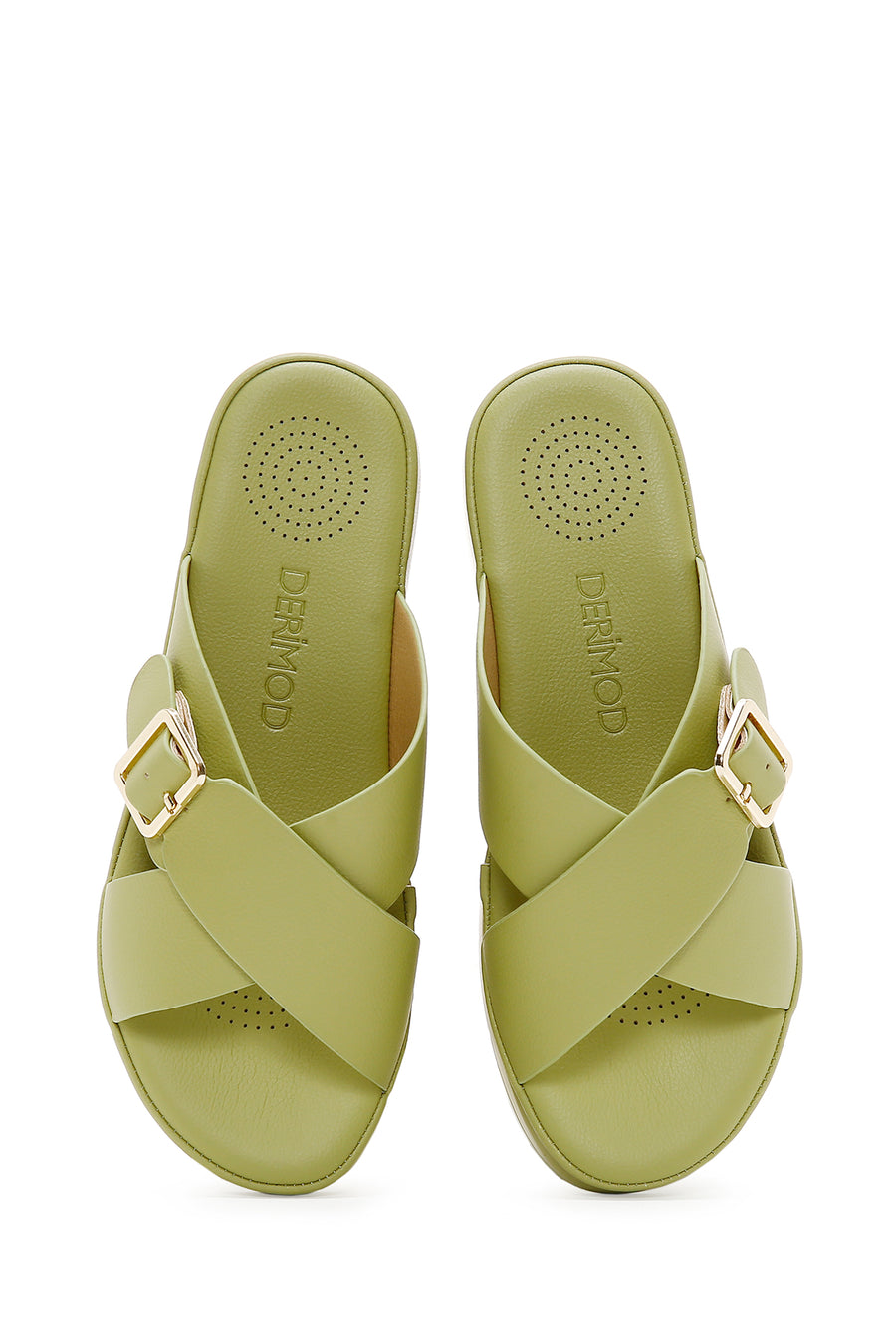 Women's Green Thick Soled Comfort Slippers