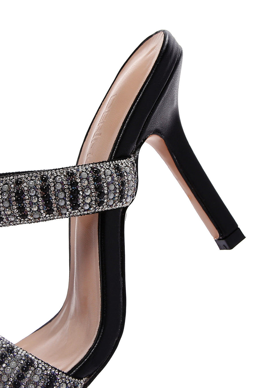 Women's Black Stone Thin Heeled Slippers