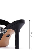 Women's Black Stone Thin Heeled Slippers | Derimod