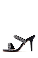 Women's Black Stone Thin Heeled Slippers | Derimod