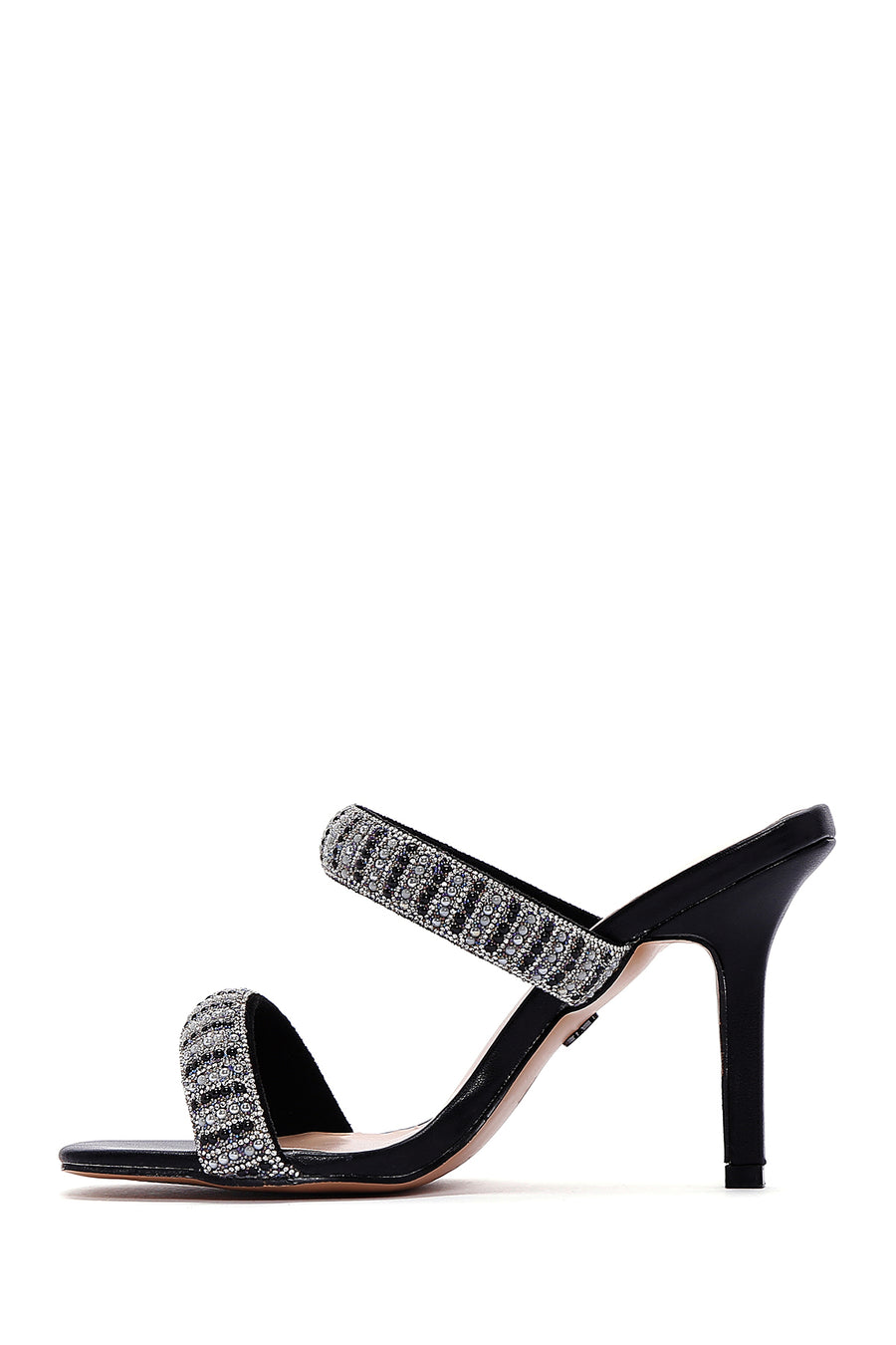 Women's Black Stone Thin Heeled Slippers
