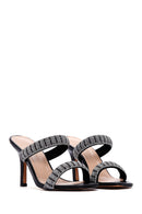 Women's Black Stone Thin Heeled Slippers | Derimod