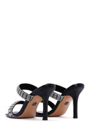 Women's Black Stone Thin Heeled Slippers | Derimod