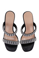 Women's Black Stone Thin Heeled Slippers | Derimod