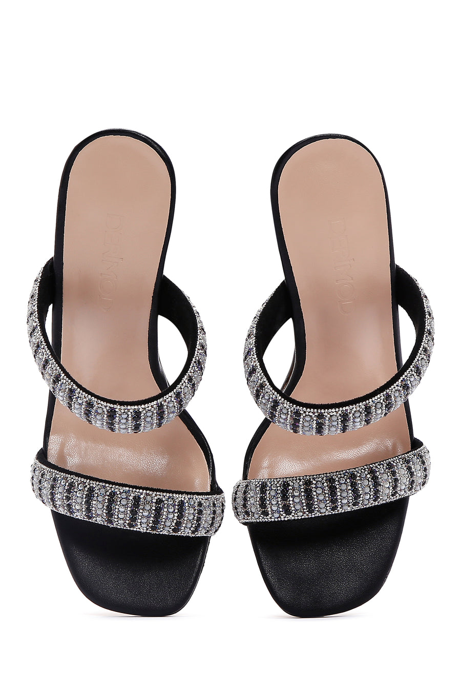 Women's Black Stone Thin Heeled Slippers