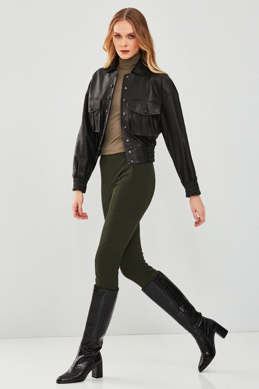Chloe Kadın Siyah Oversize Deri Ceket
