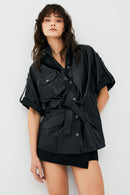 Goldy Black Women's Short Sleeve Leather Jacket | Derimod