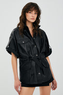 Goldy Black Women's Short Sleeve Leather Jacket | Derimod