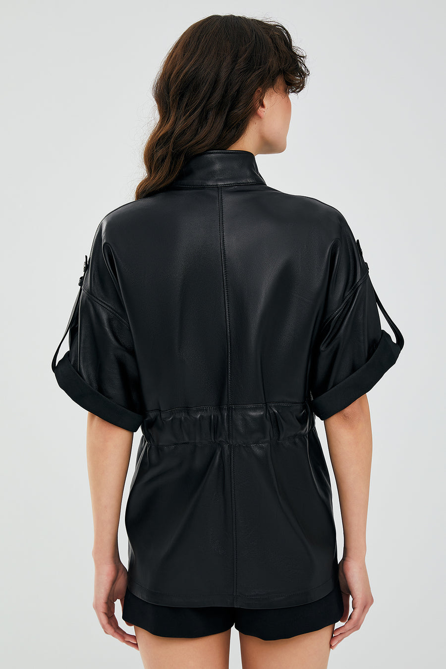 Goldy Black Women's Short Sleeve Leather Jacket