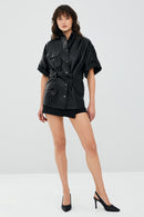 Goldy Black Women's Short Sleeve Leather Jacket | Derimod