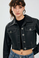 Mona Women's Black Short Leather Jacket | Derimod