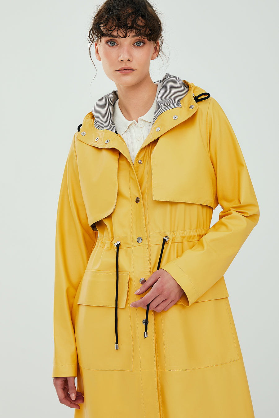 Rihanna Women's Yellow Leather Unlined Topcoat