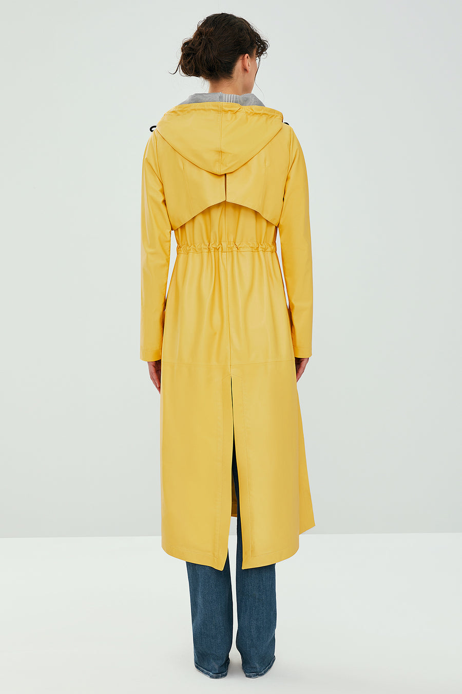 Rihanna Women's Yellow Leather Unlined Topcoat