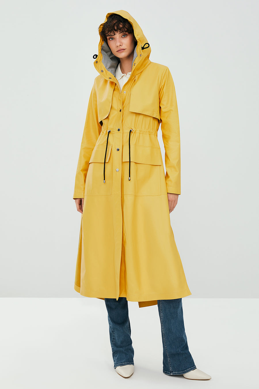 Rihanna Women's Yellow Leather Unlined Topcoat