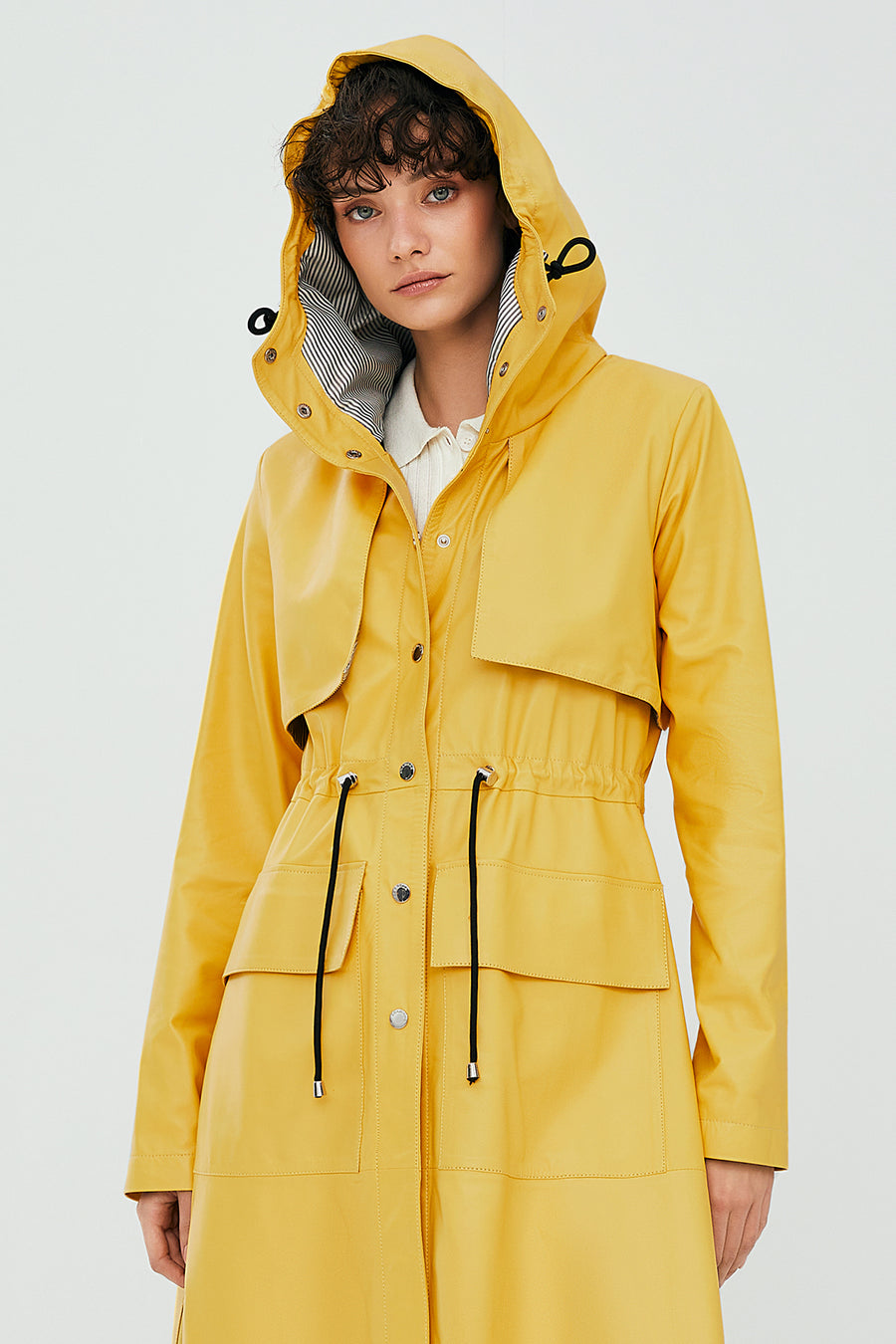 Rihanna Women's Yellow Leather Unlined Topcoat
