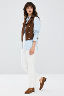 Rio Women's Brown Suede Leather Vest | Derimod