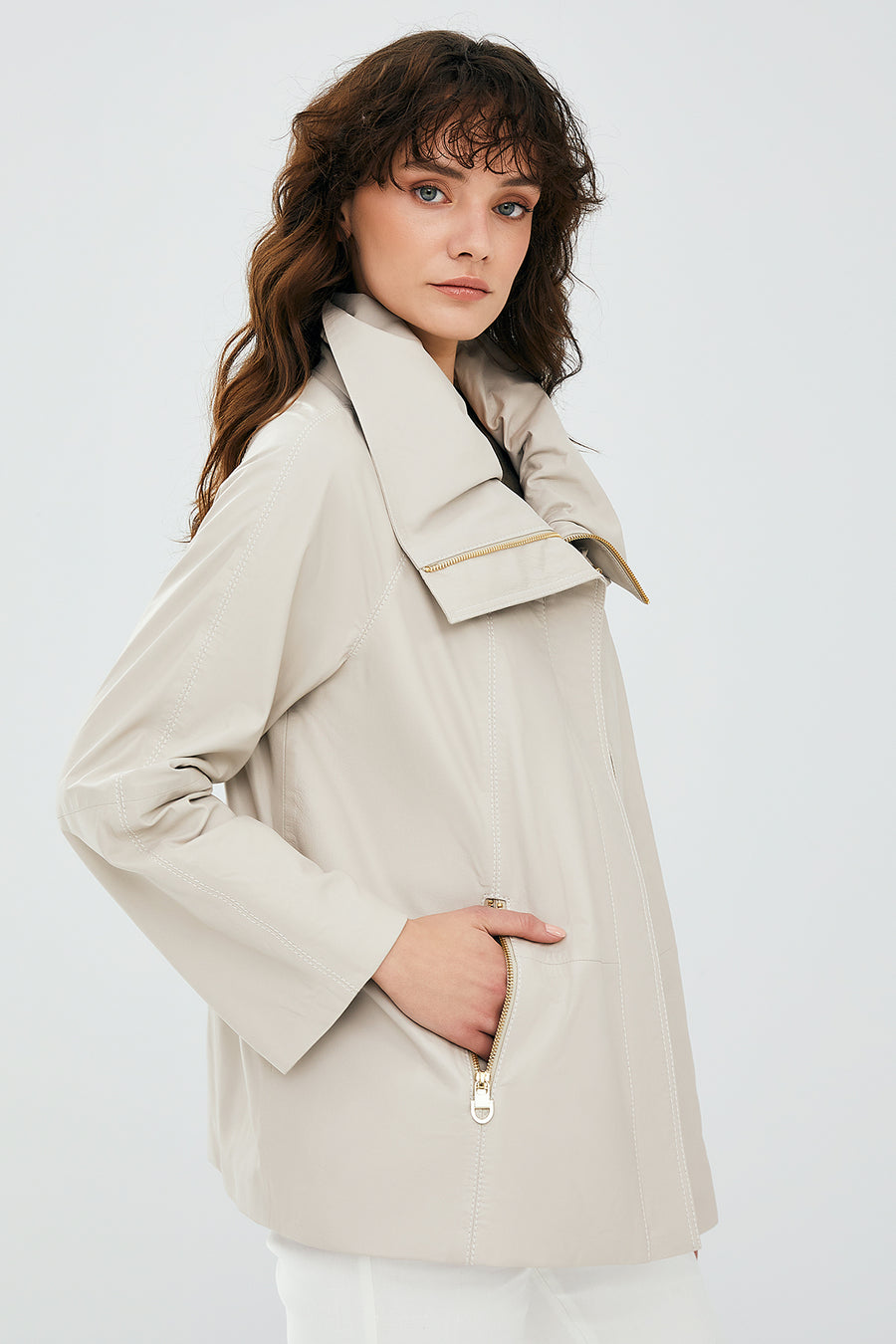 Felicita Kadın Ekru Oversize Deri Ceket