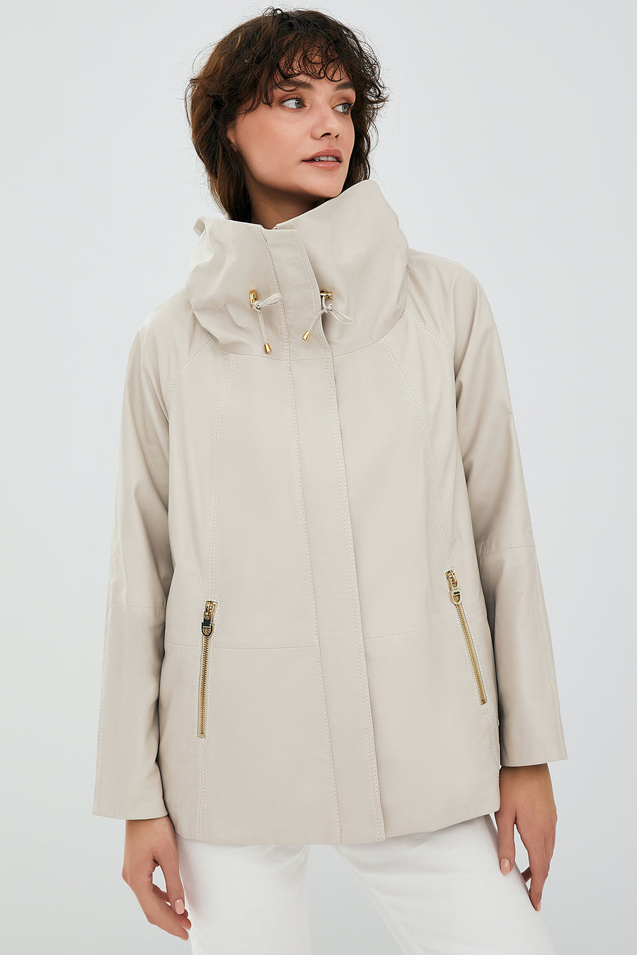 Felicita Kadın Ekru Oversize Deri Ceket