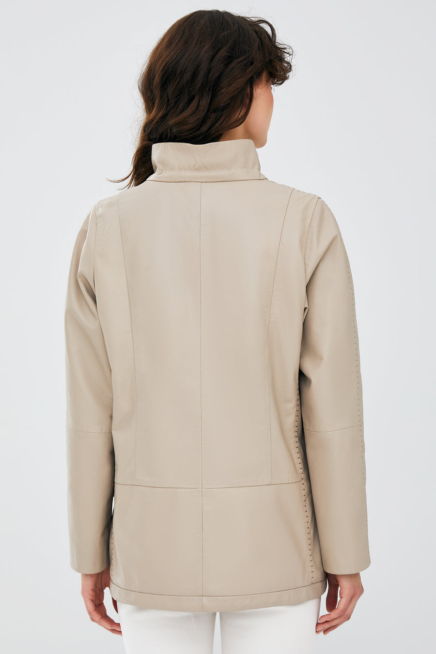 Nancy Women's Beige Long Leather Coat