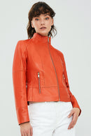 Mary Women's Orange Leather Jacket | Derimod
