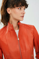 Mary Women's Orange Leather Jacket | Derimod