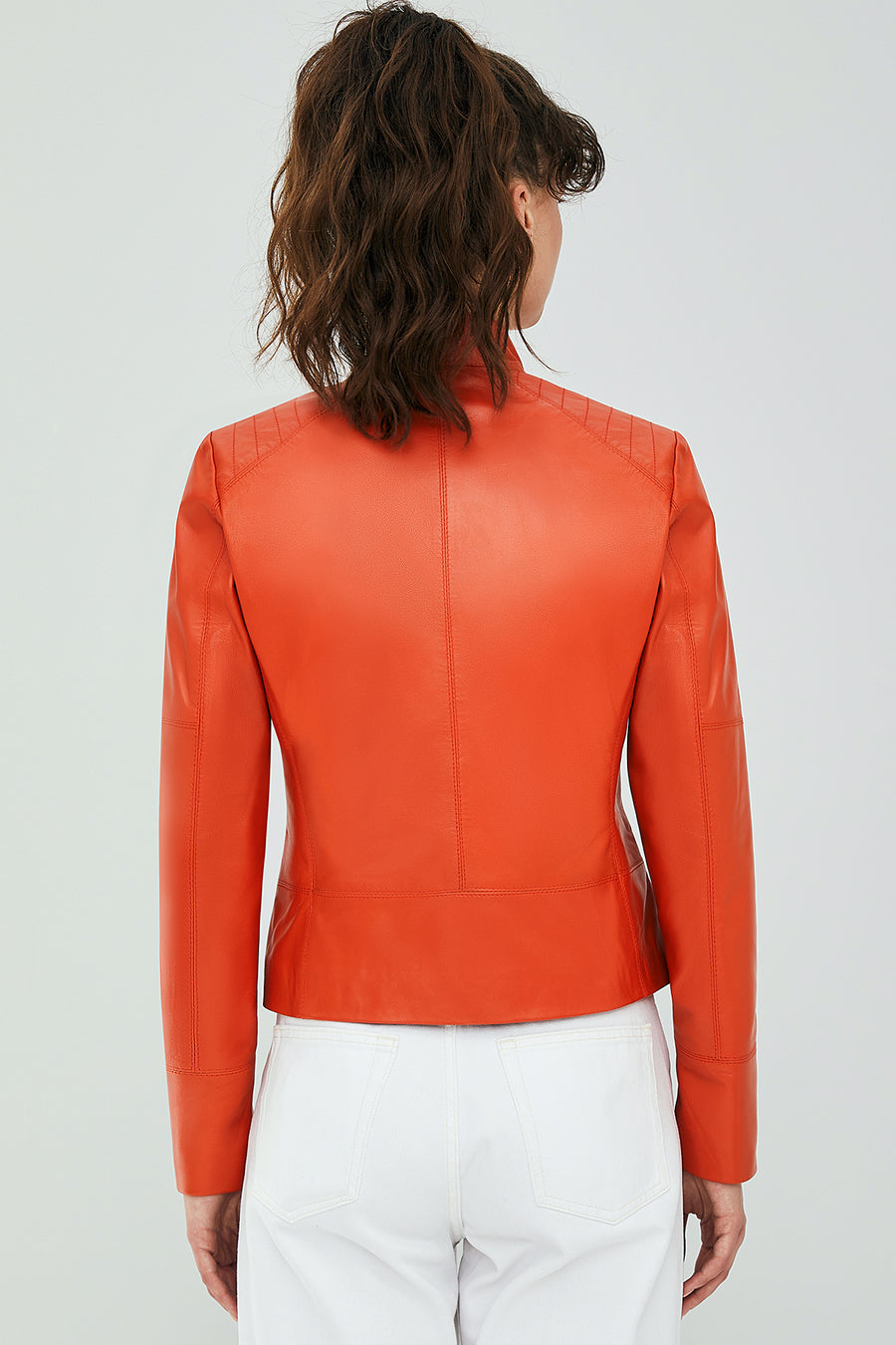 Mary Women's Orange Leather Jacket