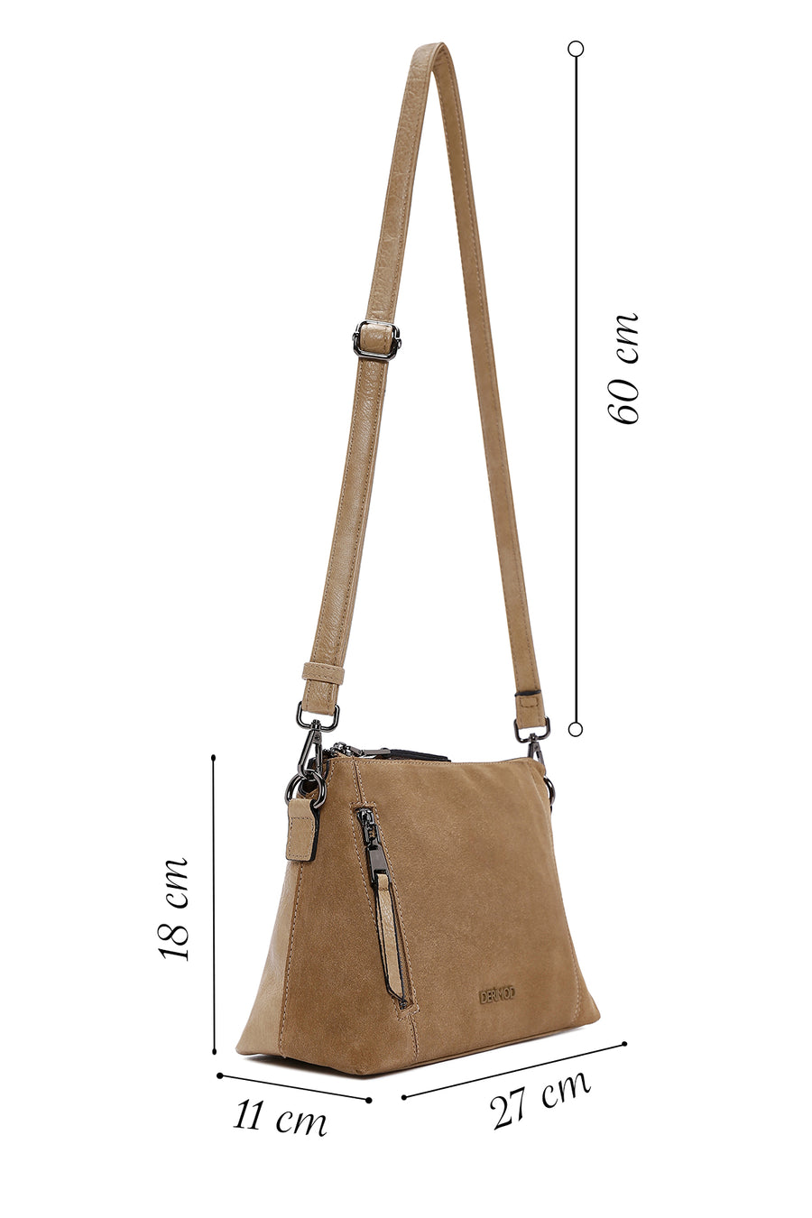 Women's Light Brown Long Strap Suede Crossbody Bag