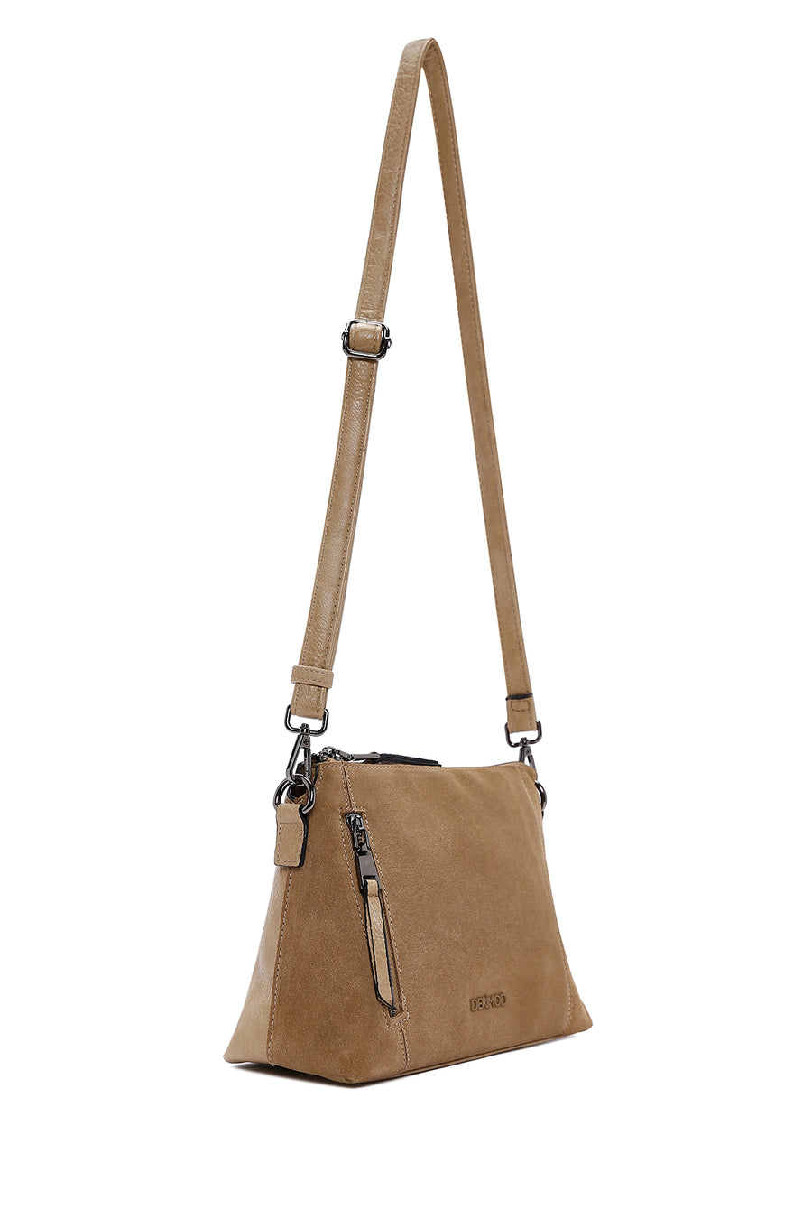 Women's Light Brown Long Strap Suede Crossbody Bag