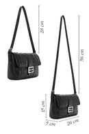 Women's Black Knitted Patterned Long Strap Shoulder Bag | Derimod