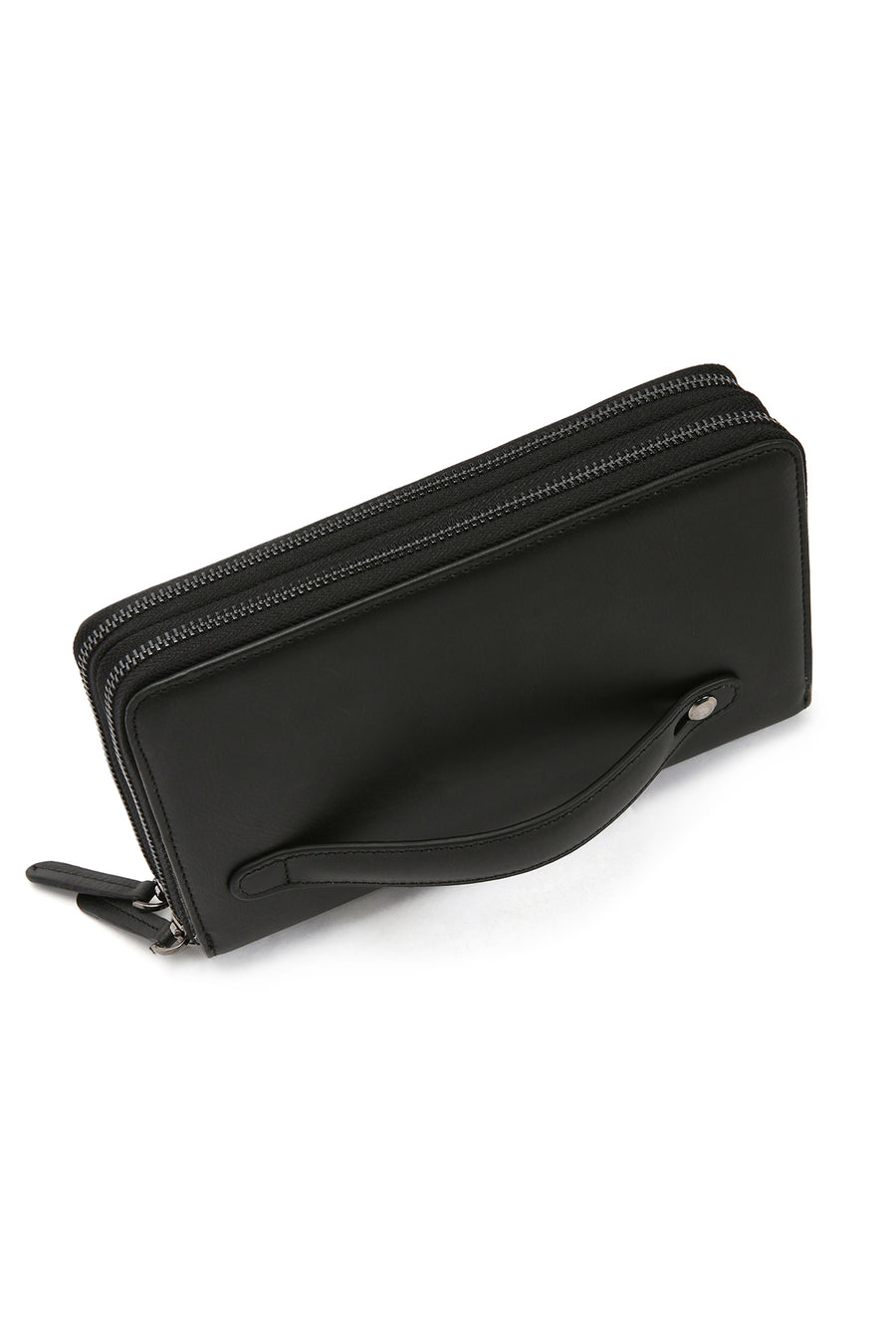 Men's Black Leather Handbag with Phone Compartment