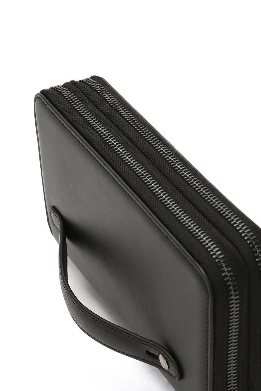 Men's Black Leather Handbag with Phone Compartment