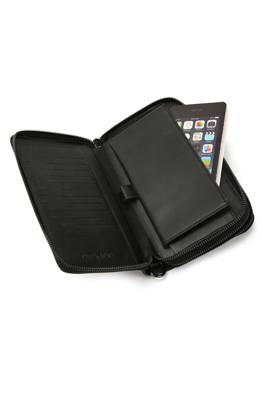Men's Black Leather Handbag with Phone Compartment