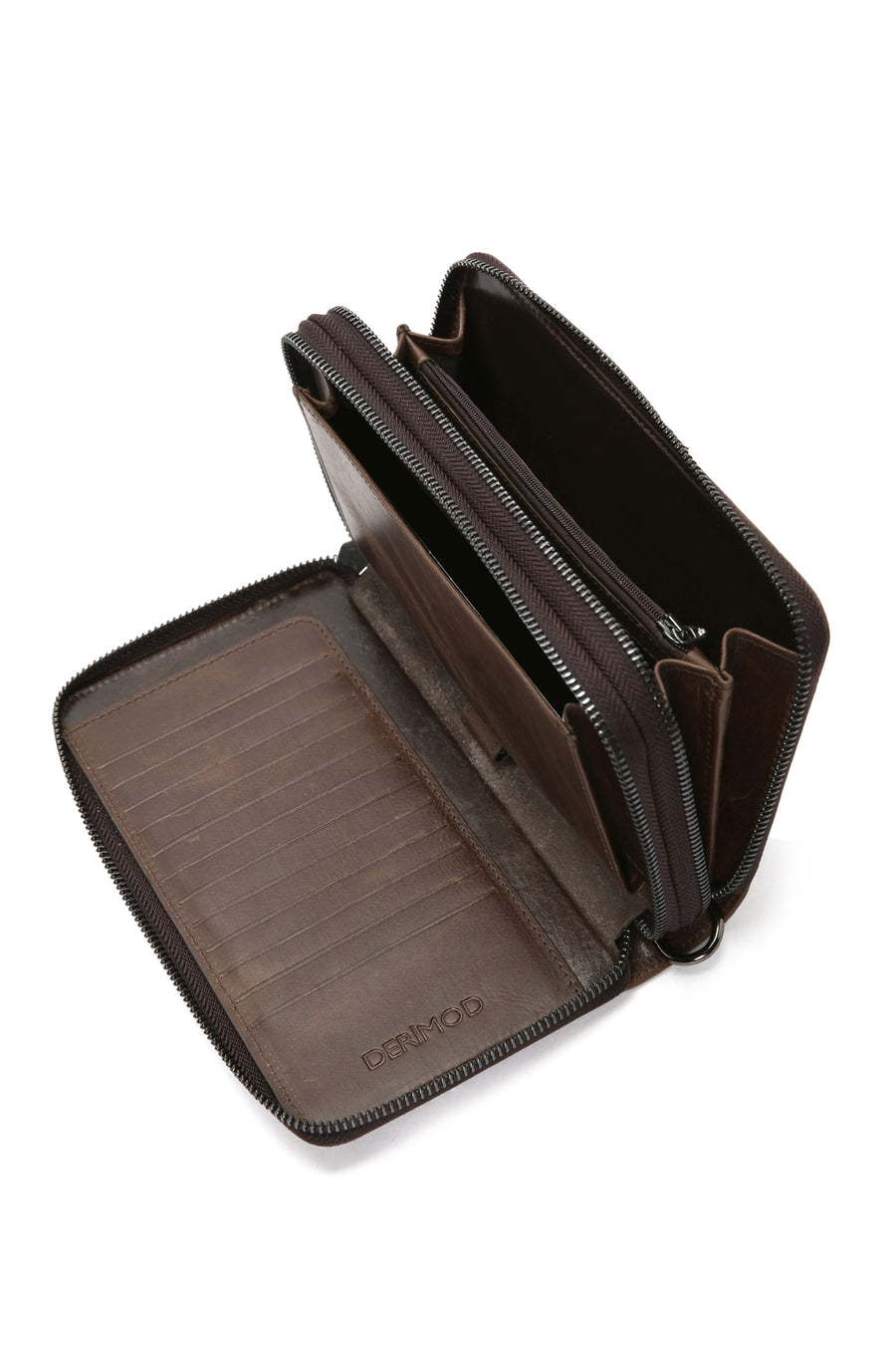 Men's Brown Leather Handbag with Phone Compartment