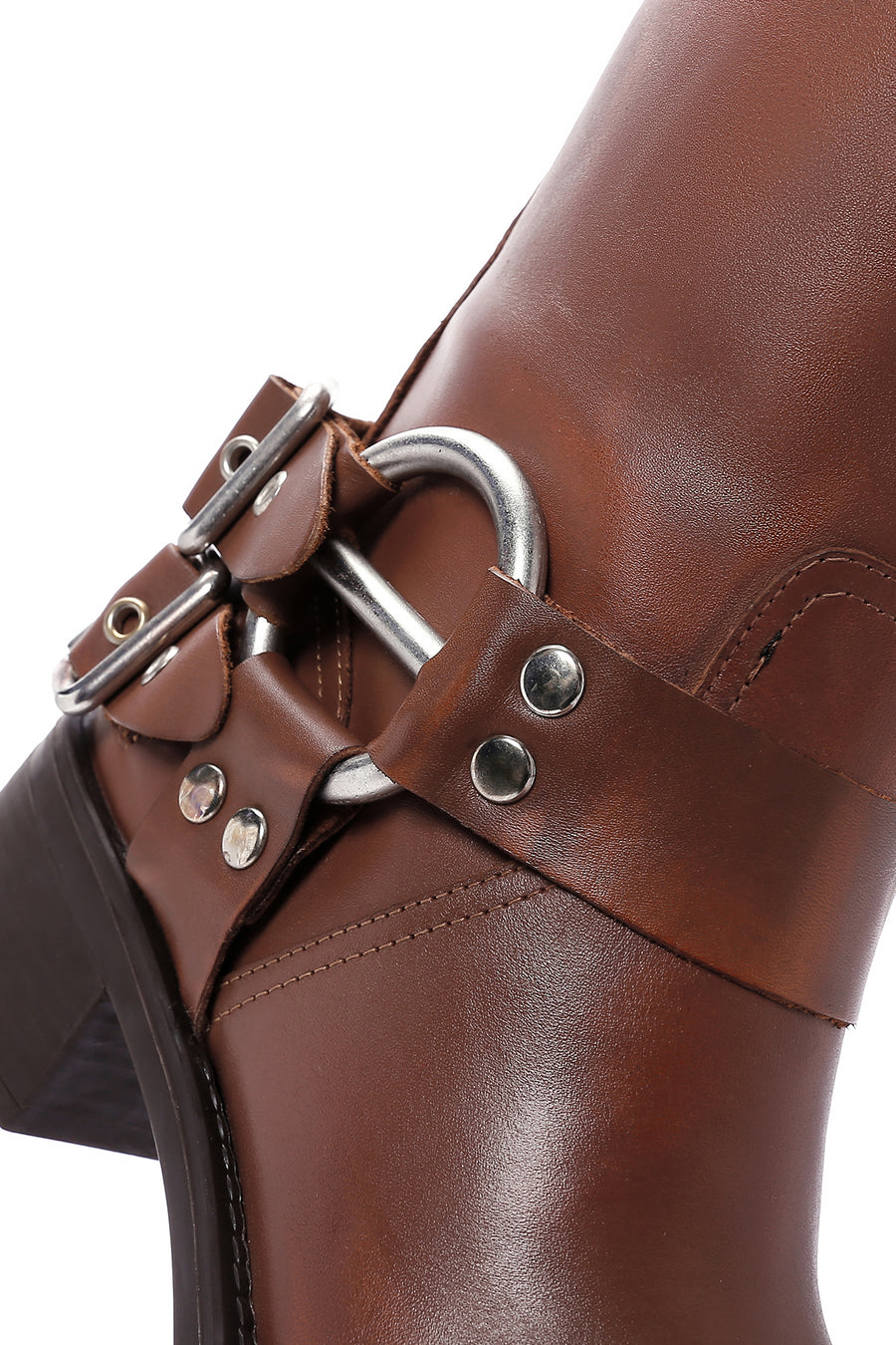 Women's Brown Leather Buckle Boots