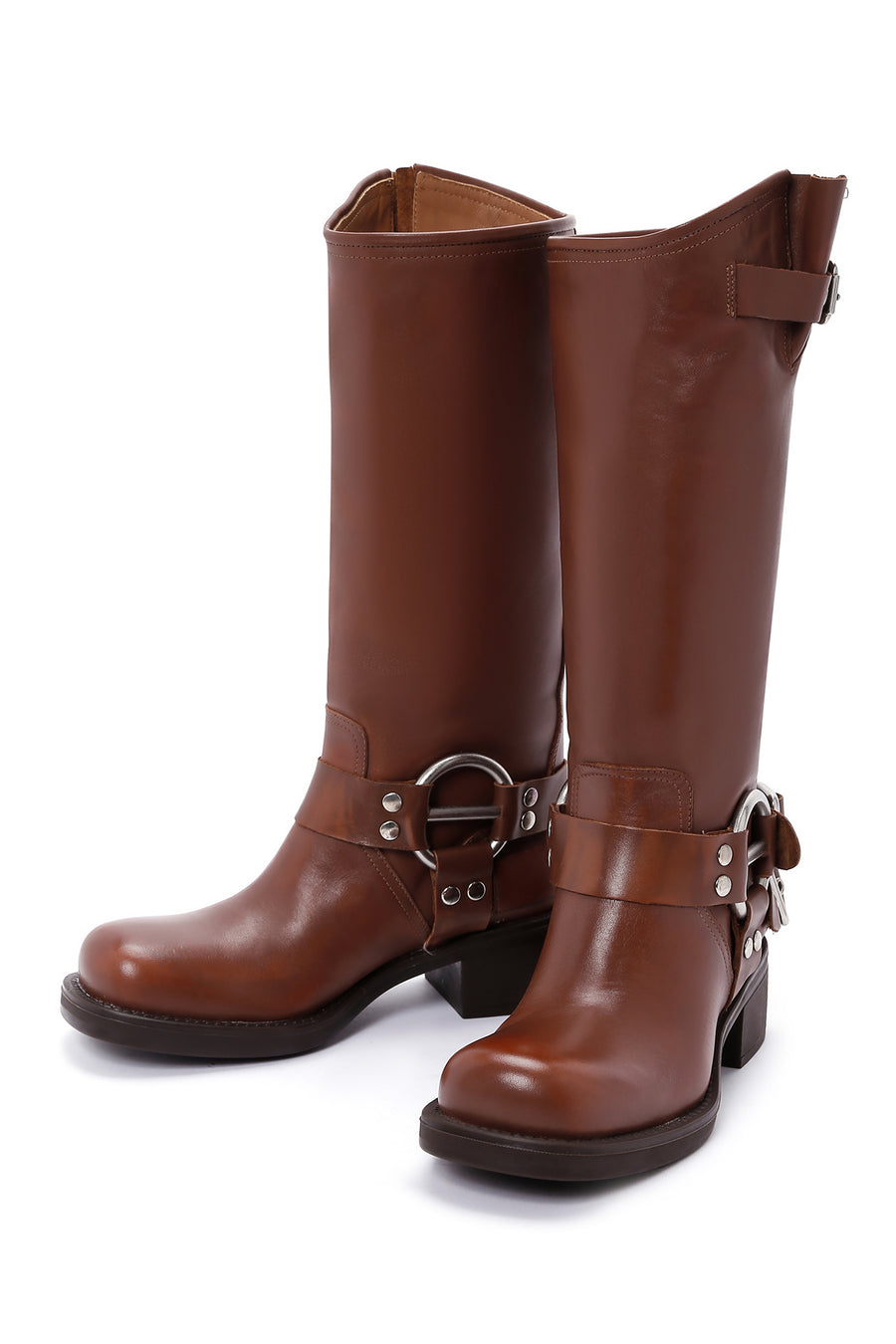 Women's Brown Leather Buckle Boots