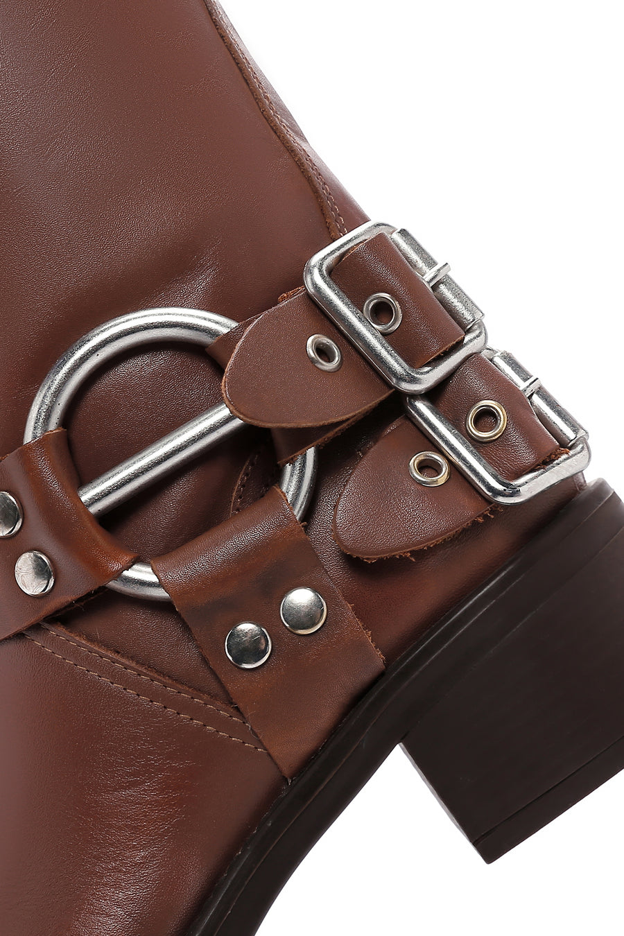 Women's Brown Leather Buckle Boots