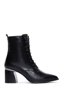 Women's Black Leather Zippered Heeled Boots | Derimod