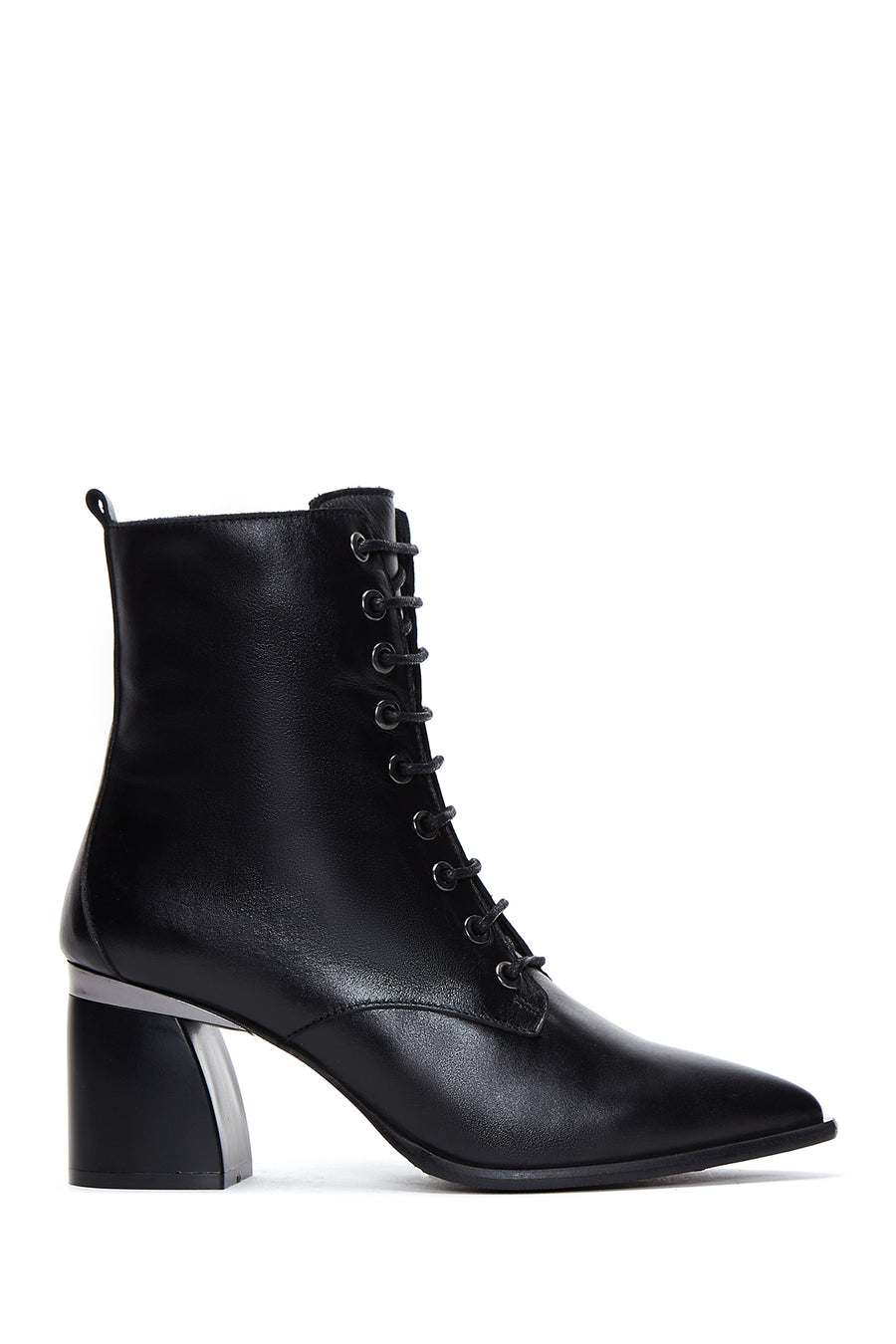Women's Black Leather Zippered Heeled Boots 23WFD131418 | Derimod