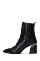 Women's Black Leather Zippered Heeled Boots | Derimod
