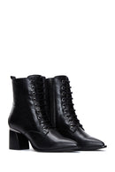 Women's Black Leather Zippered Heeled Boots | Derimod