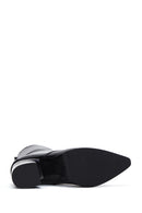 Women's Black Leather Zippered Heeled Boots | Derimod
