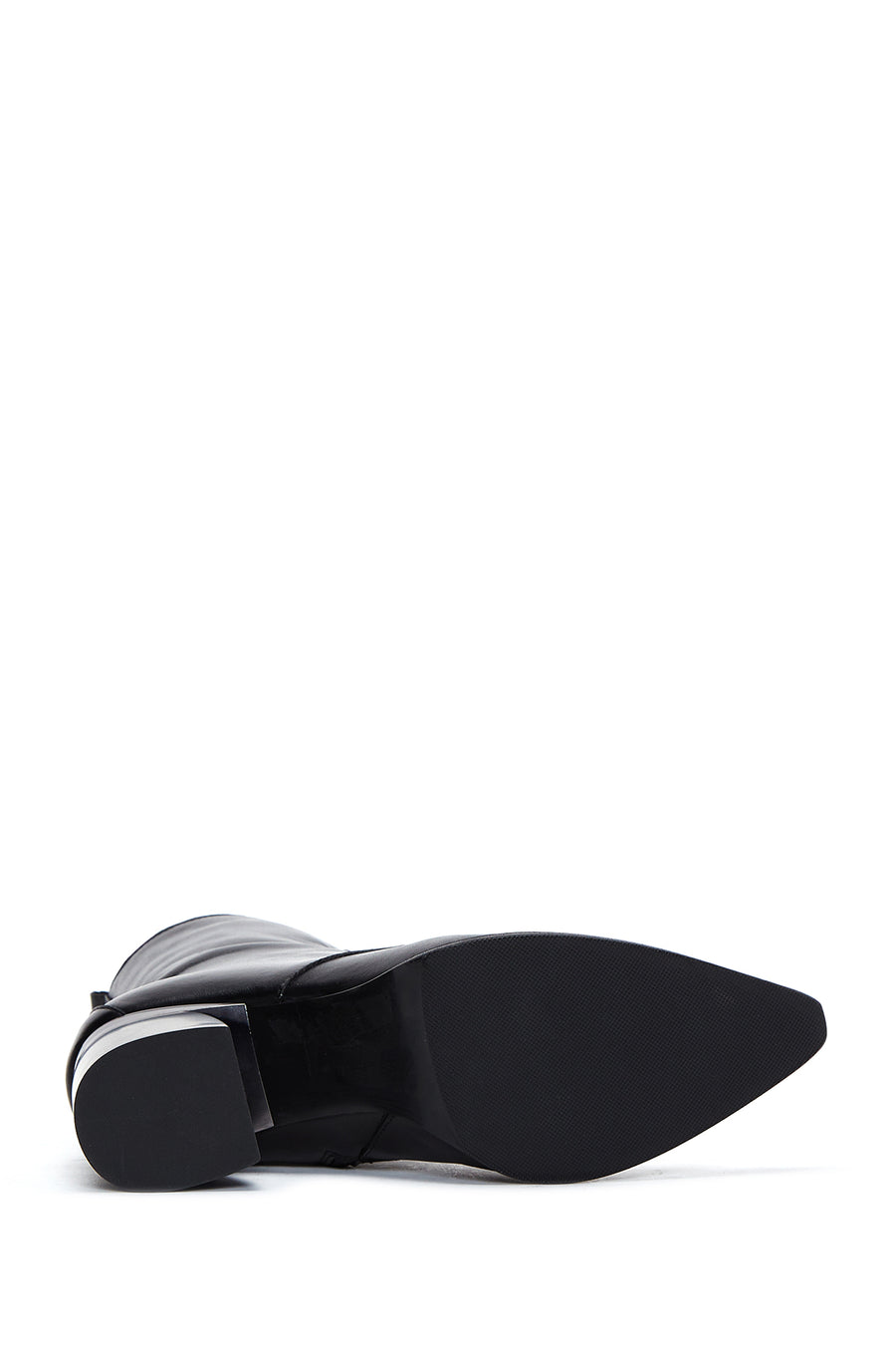 Women's Black Leather Zippered Heeled Boots